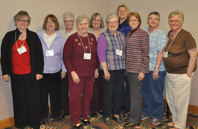 Newly elected SWO Board members. Janet Allison is missing from this picture. Pictured from left to right are: Mary Sedin, Brenda Wheeler, Marion Nernberger, Susan Saarem, Stephanie Rumstick, Carol Johnson, Dawn Wicklund, Audrey Severson, Phyllis Grohn, and Emilie Horken. 