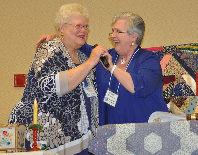 Marcia Lindseth, outgoing SWO President, with Susan Saarem, newly elected President.